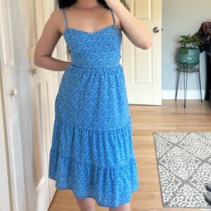 Blue Patterned Sundress with Adjustable Straps